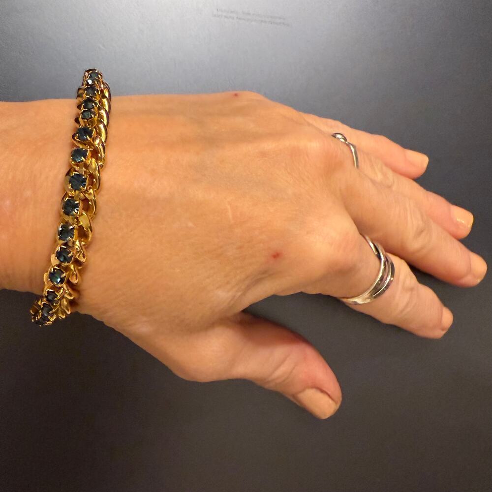 Dannijo Dark Blue Crystal Chain Link Bracelet - Picture 7 of 8